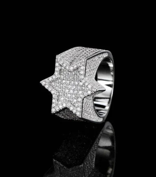 Star Zircon Hip Hop Micro-Inlaid Six-Pointed Star Men's Ring