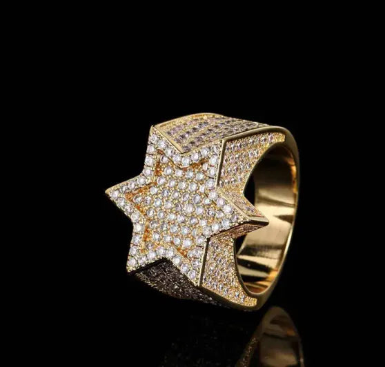 Star Zircon Hip Hop Micro-Inlaid Six-Pointed Star Men's Ring