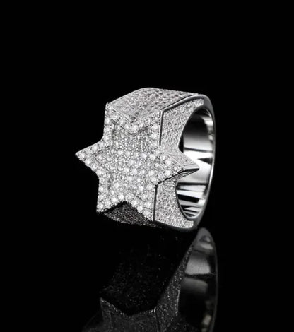 Star Zircon Hip Hop Micro-Inlaid Six-Pointed Star Men's Ring