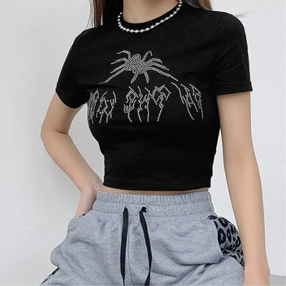 Rhinestone Spider Print Crop Top + More Solus™