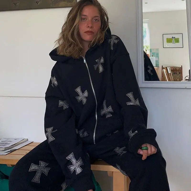 Rhinestone Hooded Zip-Up & Sweatpants Solus™