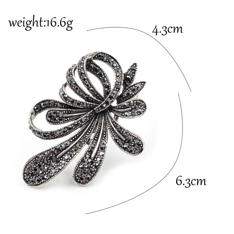 Rhinestone Black Flower Brooche