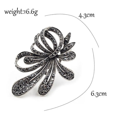 Rhinestone Black Flower Brooche