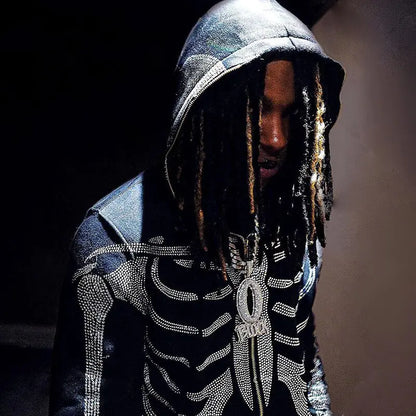 Rhinestone Hip-Hop Skeleton Zip-Up