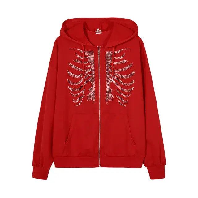 Rhinestone Skeleton Hoodie Streetwear netstar®
