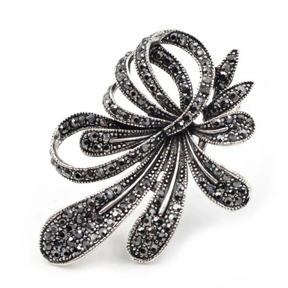 Rhinestone Black Flower Brooche