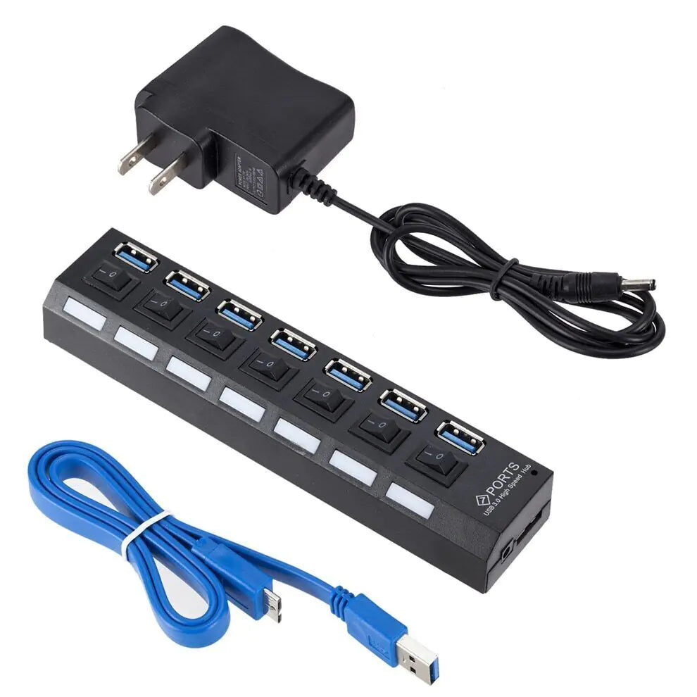 Laptop 7 Port USB 2.0 / 3.0 Hub Splitter Adapter High Speed