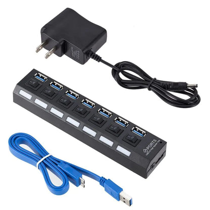 Laptop 7 Port USB 2.0 / 3.0 Hub Splitter Adapter High Speed