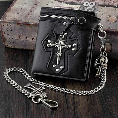 Cross Leather Wallet with Antique Chain