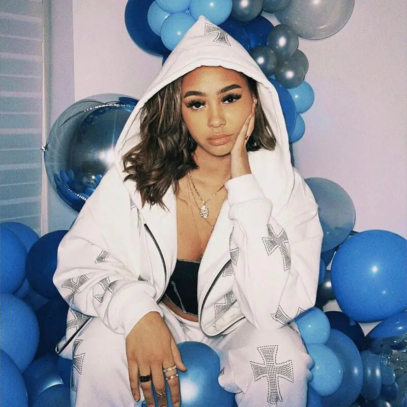 Rhinestone Hooded Zip-Up & Sweatpants Solus™
