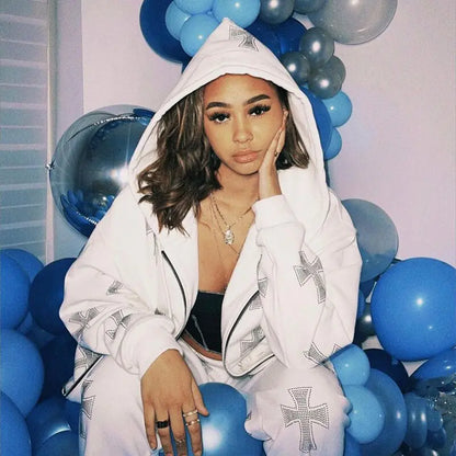 Rhinestone Hooded Zip-Up & Sweatpants Solus™