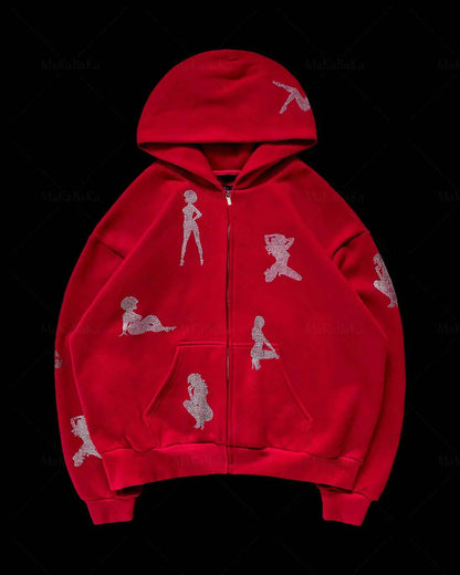 Rhinestone Y2K Zip-Up