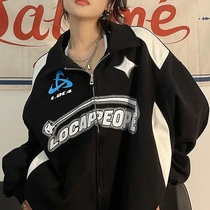 Retro Streetwear Zip-Up Unhooded Jacket