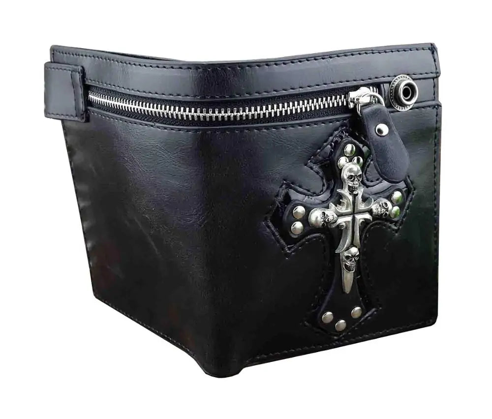 Cross Leather Wallet with Antique Chain