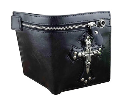 Cross Leather Wallet with Antique Chain