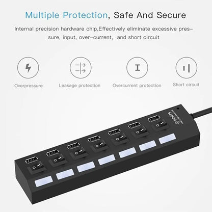 Laptop 7 Port USB 2.0 / 3.0 Hub Splitter Adapter High Speed