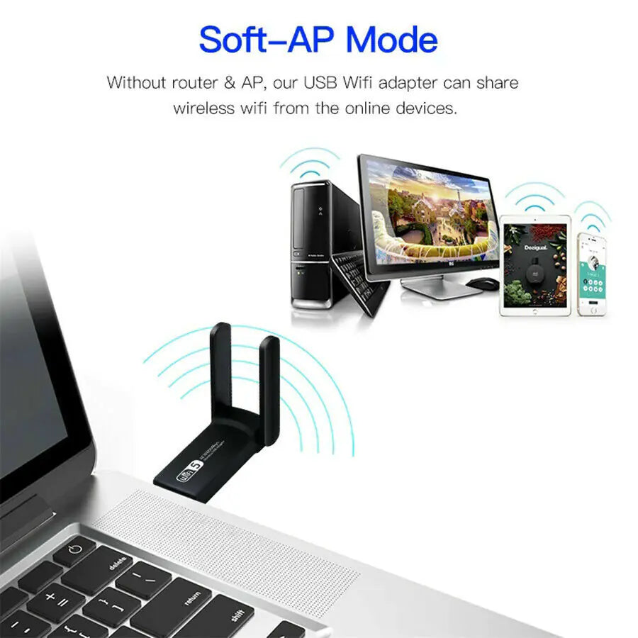 Computer & Console 1200Mbps Long Range 5GHz Wireless USB WiFi Adapter Antennas
