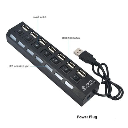 Laptop 7 Port USB 2.0 / 3.0 Hub Splitter Adapter High Speed