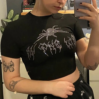 Rhinestone Spider Print Crop Top + More Solus™