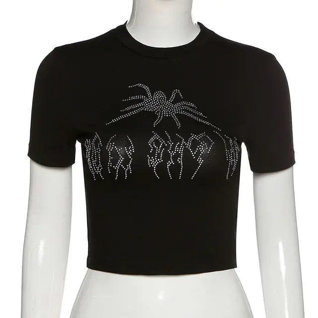 Rhinestone Spider Print Crop Top + More Solus™