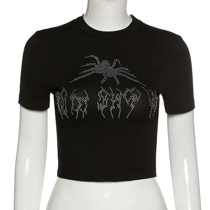Rhinestone Spider Print Crop Top + More Solus™