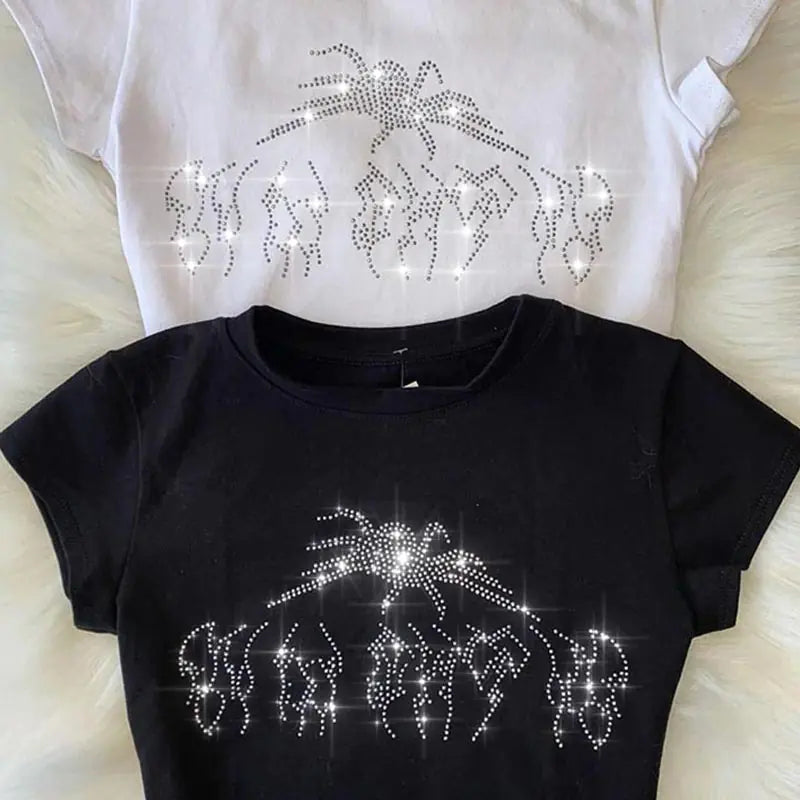 Rhinestone Spider Print Crop Top + More Solus™