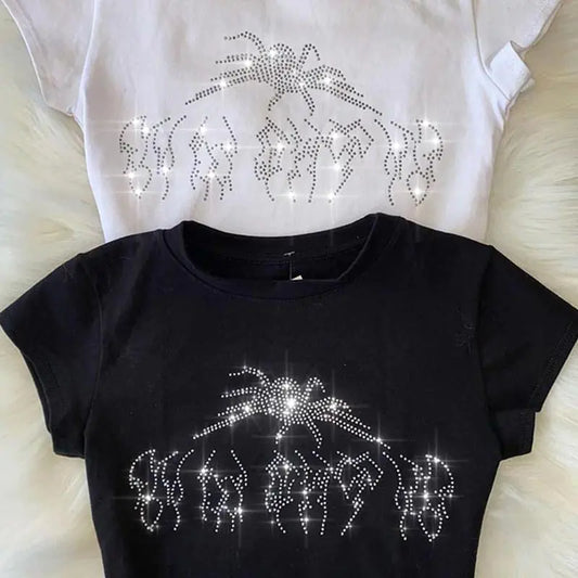 Rhinestone Spider Print Crop Top + More Solus™