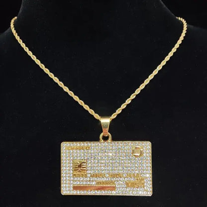 Iced Out Credit Card Pendant Necklace