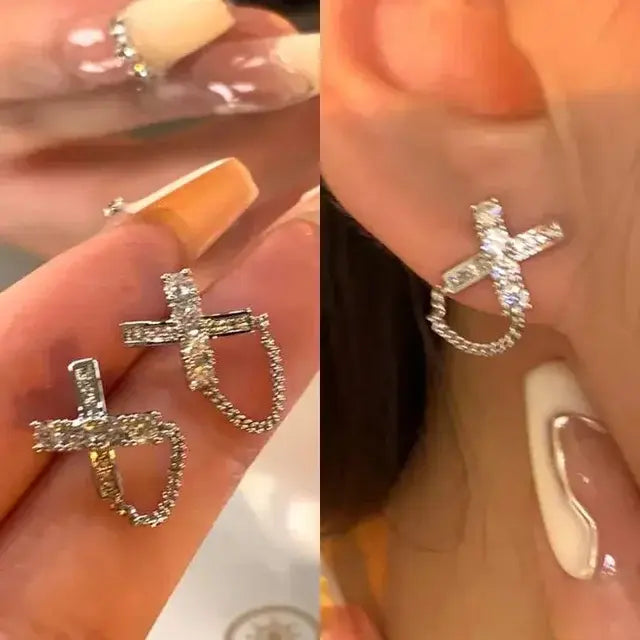 Cross Zircon Earrings net star