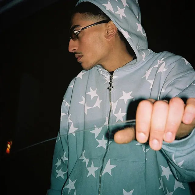 Rhinestone Hip-Hop Skeleton Zip-Up