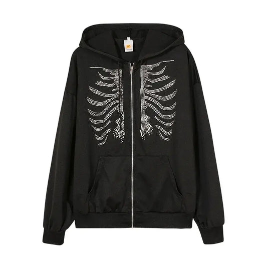 Rhinestone Skeleton Hoodie Streetwear netstar®