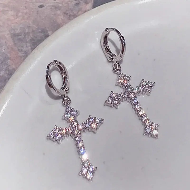 Cross Zircon Earrings net star